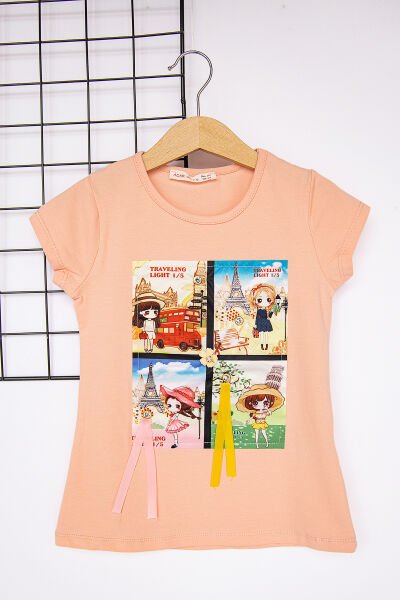 Kız Baskılı Somon Kız Çocuk Body T-shirt