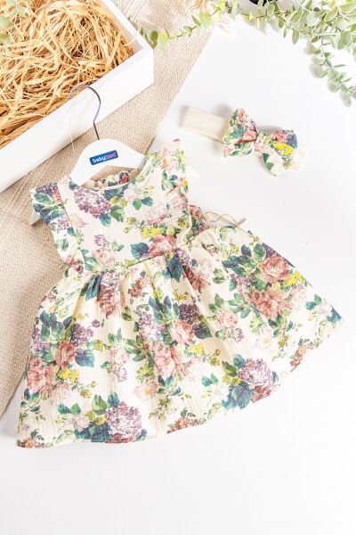 Çiçek Desenli Bandanalı Kız Bebek/Çocuk Elbise