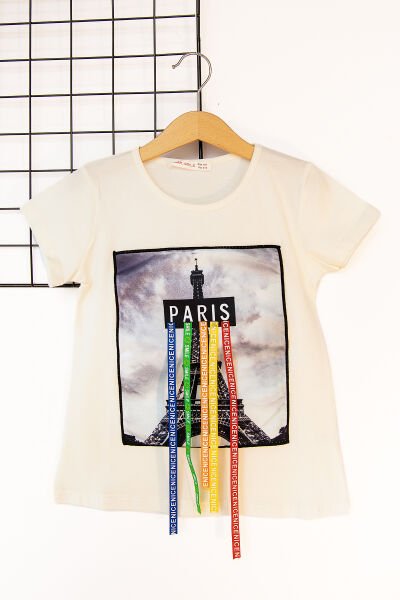 Paris Baskılı Bej Kız Çocuk Body T-shirt