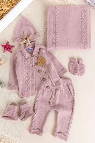 Triko Kız Bebek Hastane Çıkışı  Hediyelik Bebek Seti Gül kurusu -  0-3 AY