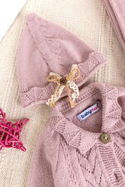 Triko Kız Bebek Hastane Çıkışı  Hediyelik Bebek Seti Gül kurusu -  0-3 AY