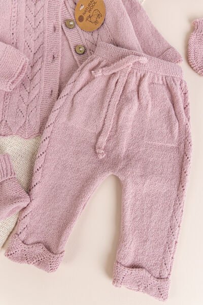 Triko Kız Bebek Hastane Çıkışı  Hediyelik Bebek Seti Gül kurusu -  0-3 AY