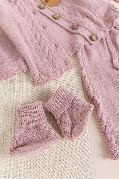 Triko Kız Bebek Hastane Çıkışı  Hediyelik Bebek Seti Gül kurusu -  0-3 AY