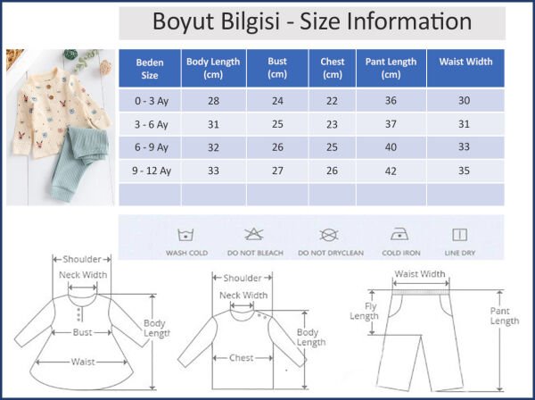 Figürlü 2'li Erkek Bebek Takım SU YEŞİLİ -  6-9 AY