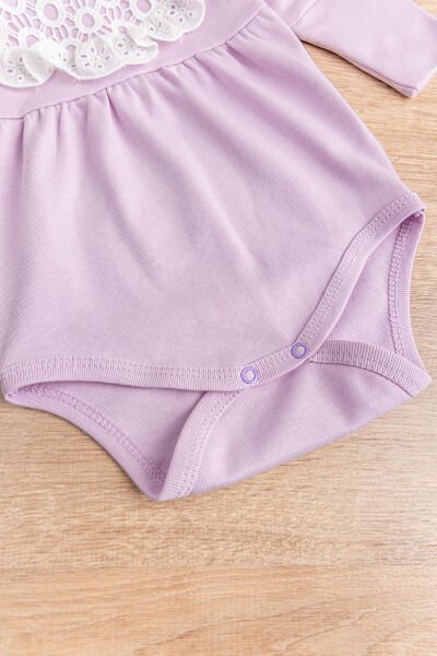 Güpürlü Bandanalı Kız Bebek Tulum Bebek Çıt Çıtlı Body LİLA - 3 Ay