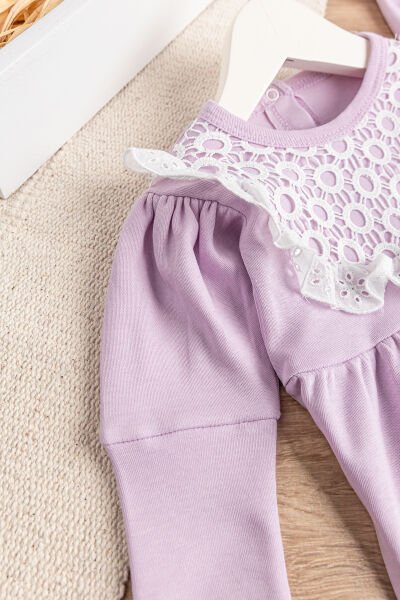 Güpürlü Bandanalı Kız Bebek Tulum Bebek Çıt Çıtlı Body LİLA - 9 Ay