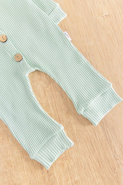Önden Düğmeli Bandanalı Kız Bebek Tulum YEŞİL - 3-6 AY