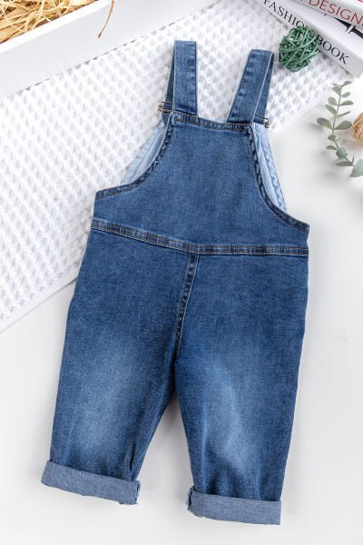 Erkek Bebek Denim Şık Kot Salopet Tulum MAVİ - 9 Ay