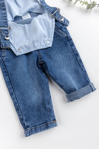 Erkek Bebek Denim Şık Kot Salopet Tulum MAVİ - 9 Ay