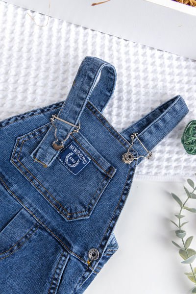 Erkek Bebek Denim Şık Kot Salopet Tulum MAVİ -  12 Ay