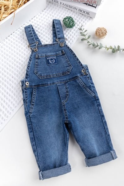 Erkek Bebek Denim Şık Kot Salopet Tulum MAVİ - 18 Ay