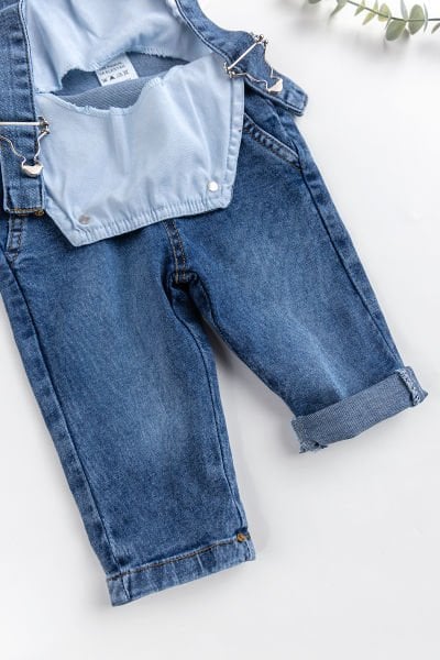 Erkek Bebek Denim Şık Kot Salopet Tulum MAVİ - 18 Ay