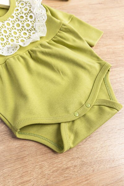 Güpürlü Bandanalı Kız Bebek Tulum Bebek Çıt Çıtlı Body YEŞİL -  12 Ay