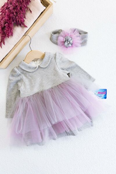 Bandanalı Tül Detaylı Kız Bebek Elbise