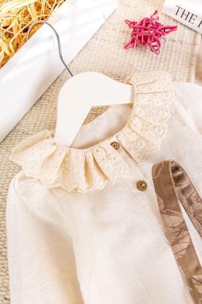 Fisto yakalı Kız Bebek Salopet Elbise Takım