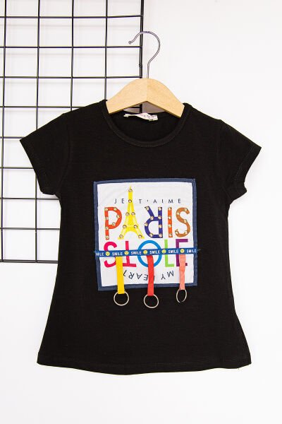 Zımbalı Siyah Kız Çocuk Body T-shirt