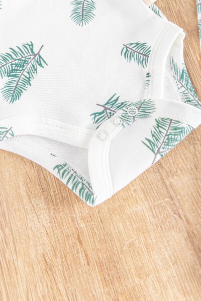 Palmiye Desenli Şapkalı 3'lü Kız/Erkek Bebek Takım