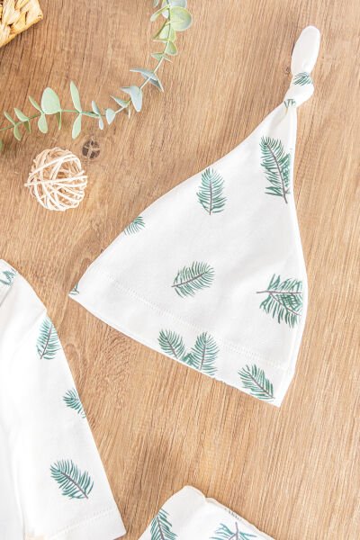 Palmiye Desenli Şapkalı 3'lü Kız/Erkek Bebek Takım