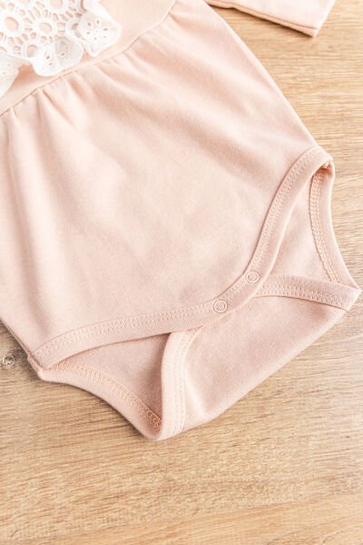 Güpürlü Bandanalı Kız Bebek Tulum Bebek Çıt Çıtlı Body SOMON - 3 Ay