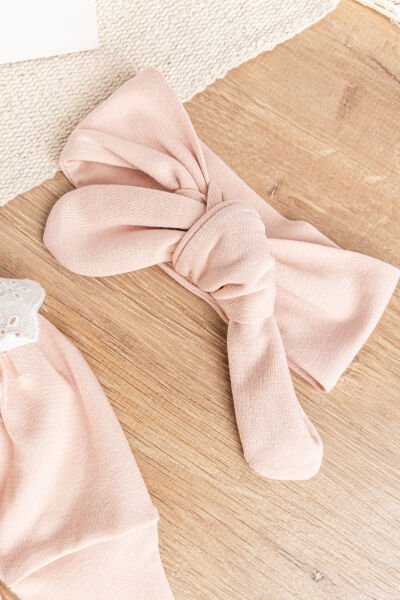 Güpürlü Bandanalı Kız Bebek Tulum Bebek Çıt Çıtlı Body SOMON - 6 Ay