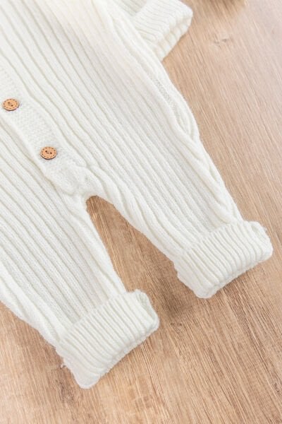 Triko Kışlık Bereli Kız/Erkek Bebek Tulum Krem