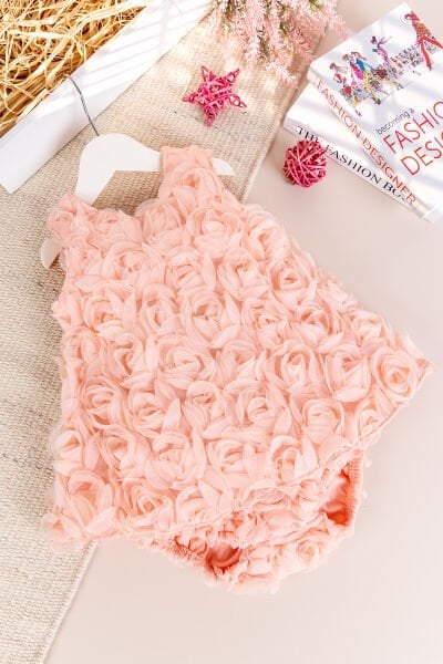 Gül İşlemeli Kız Bebek Elbise Özel Gün Elbisesi