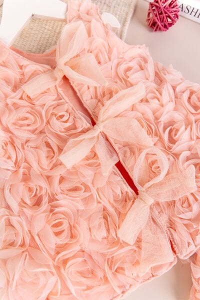 Gül İşlemeli Kız Bebek Elbise Özel Gün Elbisesi