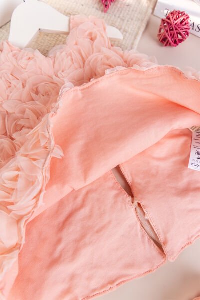 Gül İşlemeli Kız Bebek Elbise Özel Gün Elbisesi