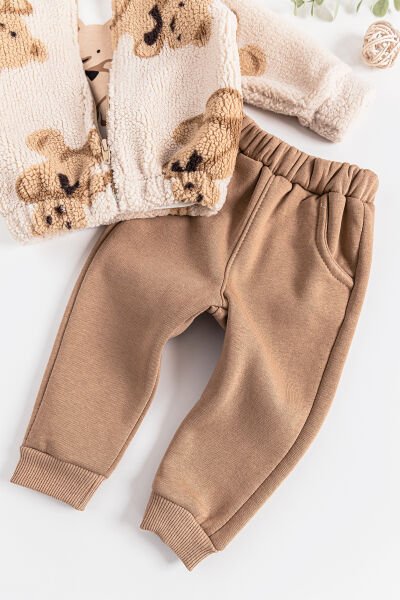 Ayıcık Figürlü Teddy Hırkalı 3'lü Erkek Bebek Takım