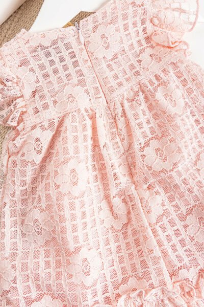 Çiçek Desenli Güpürlü Yazlık Kız Bebek Elbise PEMBE -  6-9 AY