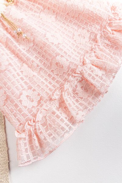 Çiçek Desenli Güpürlü Yazlık Kız Bebek Elbise PEMBE -  6-9 AY