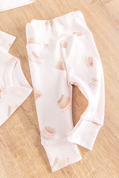 Gökkuşağı Desenli Şapkalı 3'lü Kız Bebek Takım