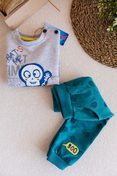 Kurukafa Çocuk Eşofman Takım 2 Yaş - Gri-Yeşil