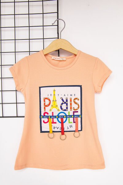 Zımbalı Somon Kız Çocuk Body T-shirt