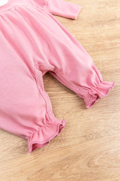 Güpürlü Bandanalı Kız Bebek Tulum PEMBE -  0-3 AY