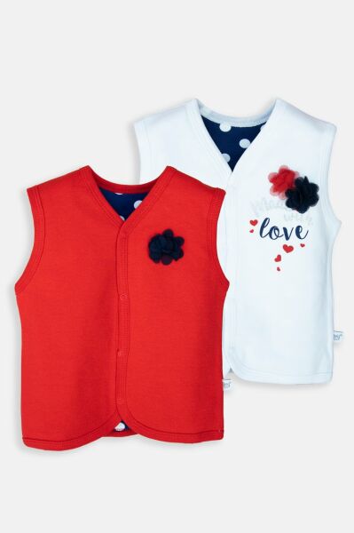 Love Baskılı İkili Kız Bebek Yelek