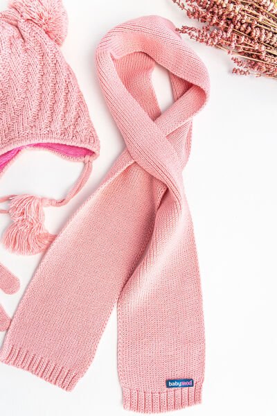 Ponponlu Kız Çocuk Atkı Bere Eldiven Takımı PEMBE - 4-8 Yaş