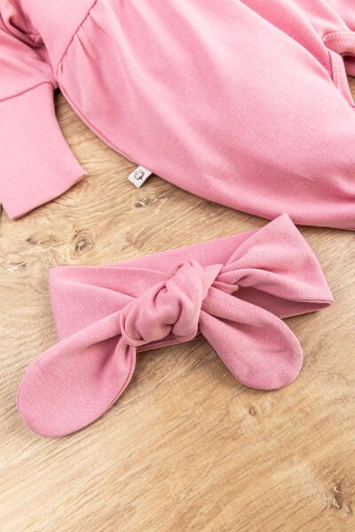Güpürlü Bandanalı Kız Bebek Tulum PEMBE - 3-6 AY