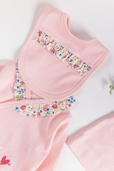 Çiçek Desenli 5'li Kız Bebek Hastane Çıkışı Bebek Takımı