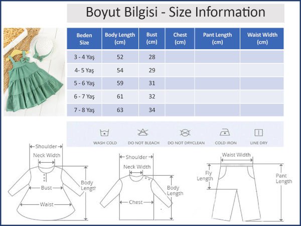 Fiyonklu Yazlık Kız Çocuk Şapkalı Elbise YEŞİL - 3-4 Yaş