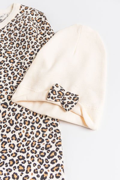 Leopar Desenli 2'li Uzun Kollu Kız Bebek Tulum Takım