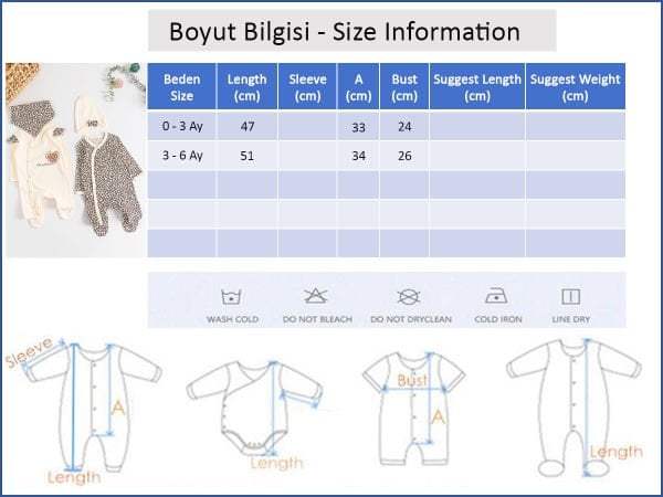 Leopar Desenli 2'li Uzun Kollu Kız Bebek Tulum Takım