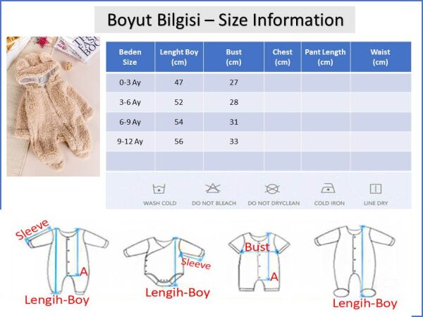 Kapüşonlu Welsoft Peluş Kışlık Kız/Erkek Bebek Tulum BEJ -  6-9 AY