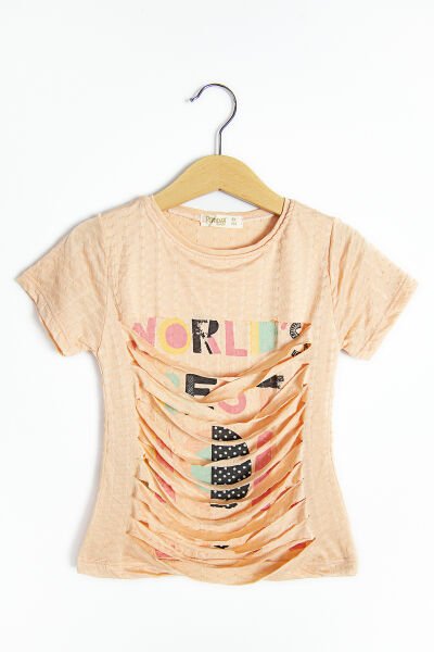 Lazer Kesim Somon Kız Çocuk Kısa Kollu Body T-shirt