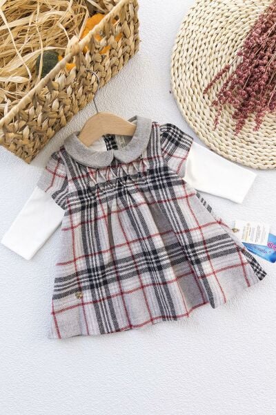 Ekose Desenli Kız Bebek Elbise