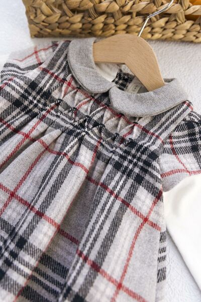 Ekose Desenli Kız Bebek Elbise