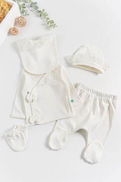 Natural Güpürlü 5'li Kız Bebek Hastane Çıkışı Bebek Takımı