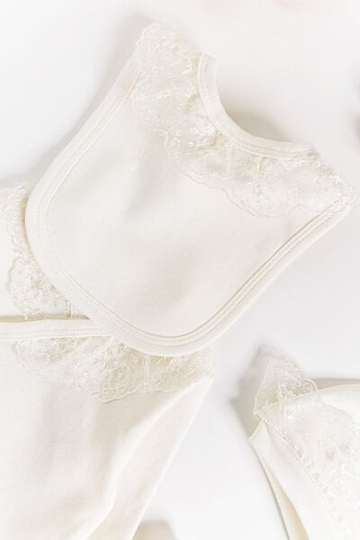 Natural Güpürlü 5'li Kız Bebek Hastane Çıkışı Bebek Takımı