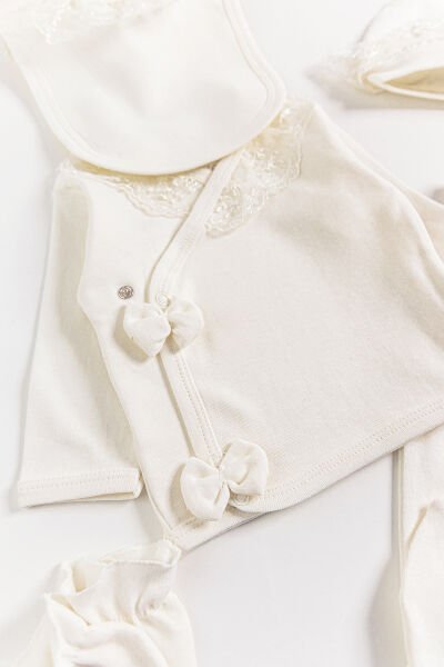 Natural Güpürlü 5'li Kız Bebek Hastane Çıkışı Bebek Takımı