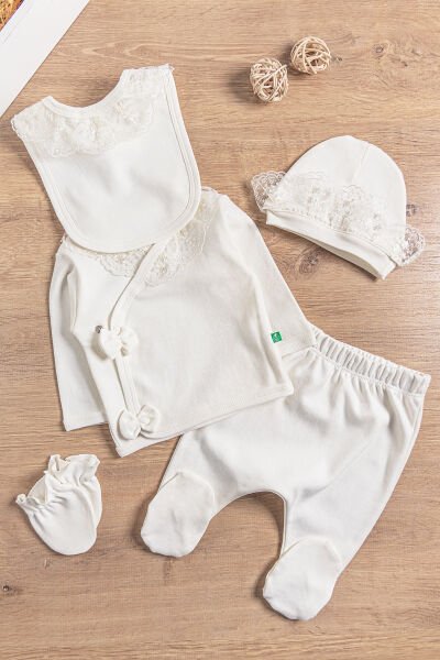 Natural Güpürlü 5'li Kız Bebek Hastane Çıkışı Bebek Takımı